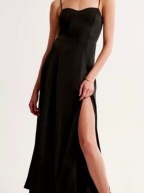 Abercrombie Medium Black Spaghetti-Strap Maxi Dress with Side Slit
